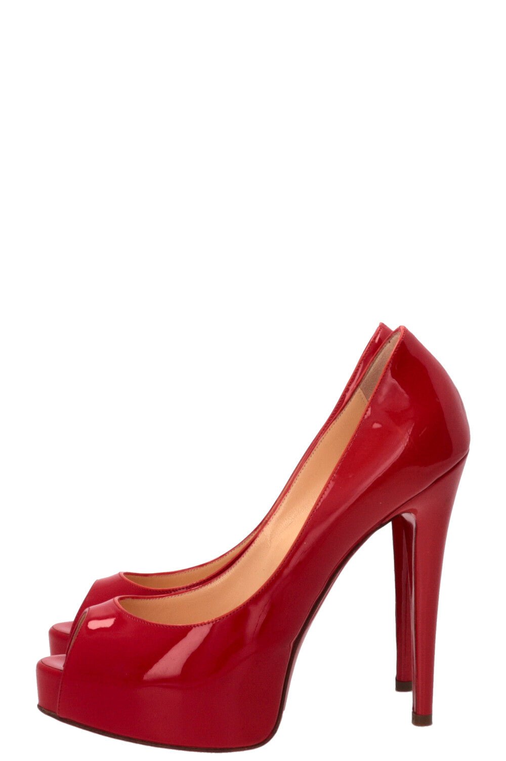 CHRISTIAN LOUBOUTIN Very Prive Peep Toe Platform Patent Leather Red