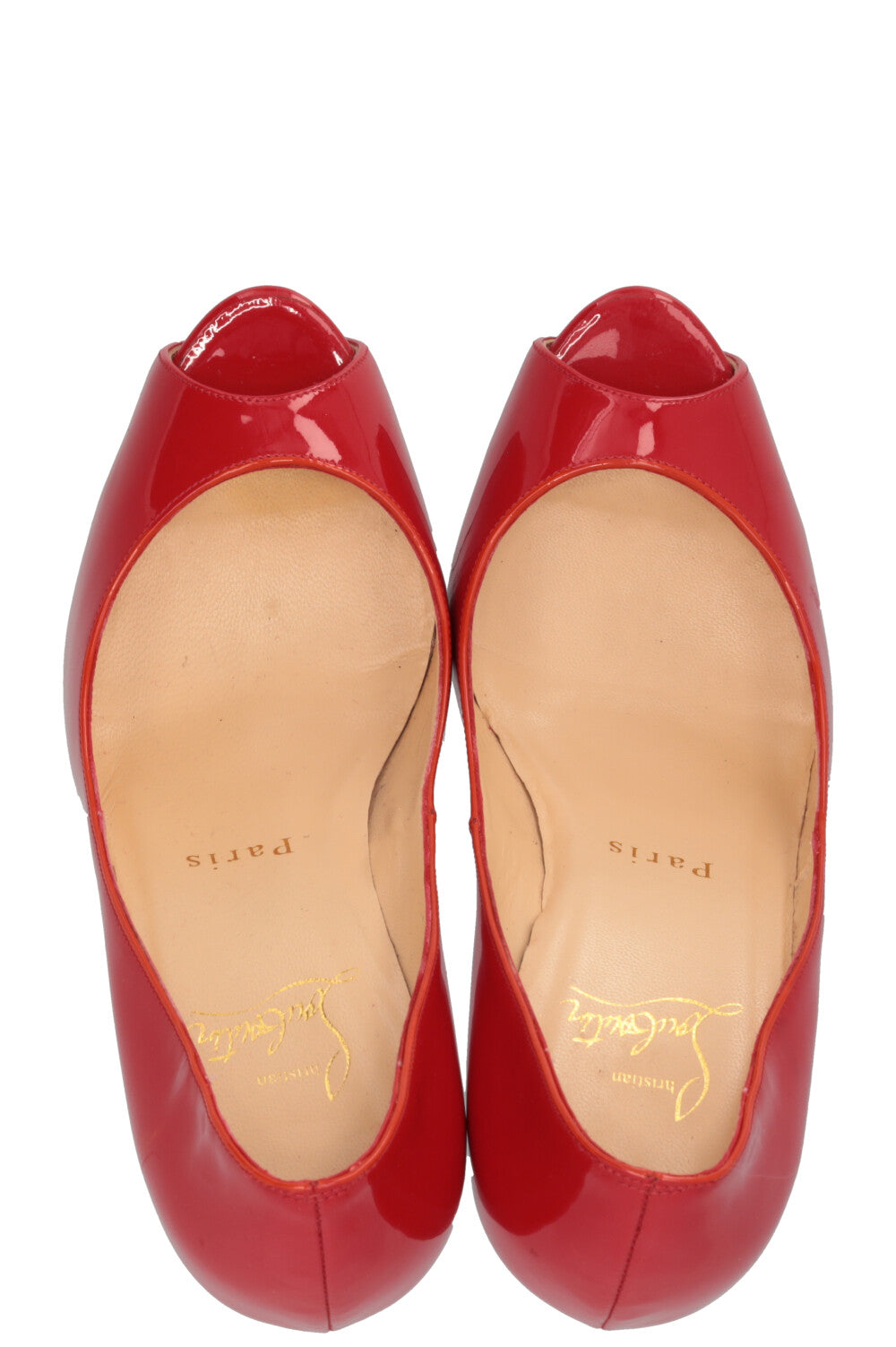 CHRISTIAN LOUBOUTIN Very Prive Peep Toe Platform Patent Leather Red