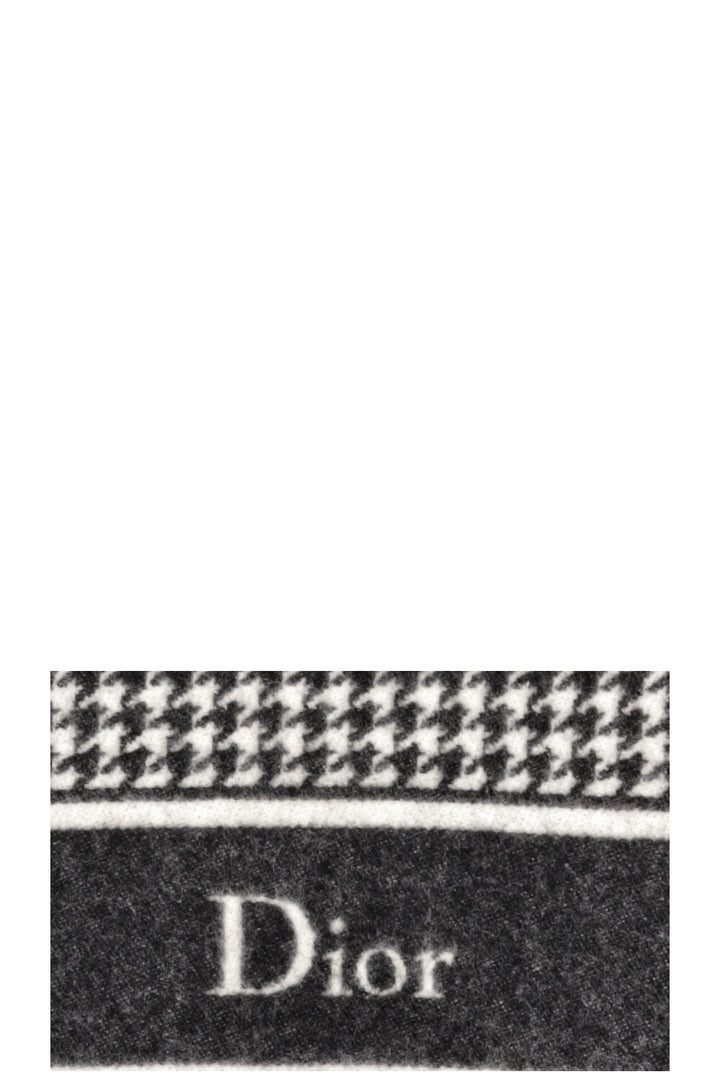 CHRISTIAN DIOR Houndstooth Wool Blanket Dark grey