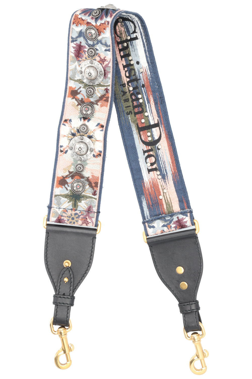 CHRISTIAN DIOR Bohemian Floral Shoulder Strap Embellished Canvas Multicolor