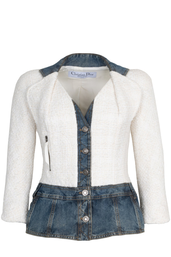 CHRISTIAN DIOR Jacket Tweed White Denim Blue