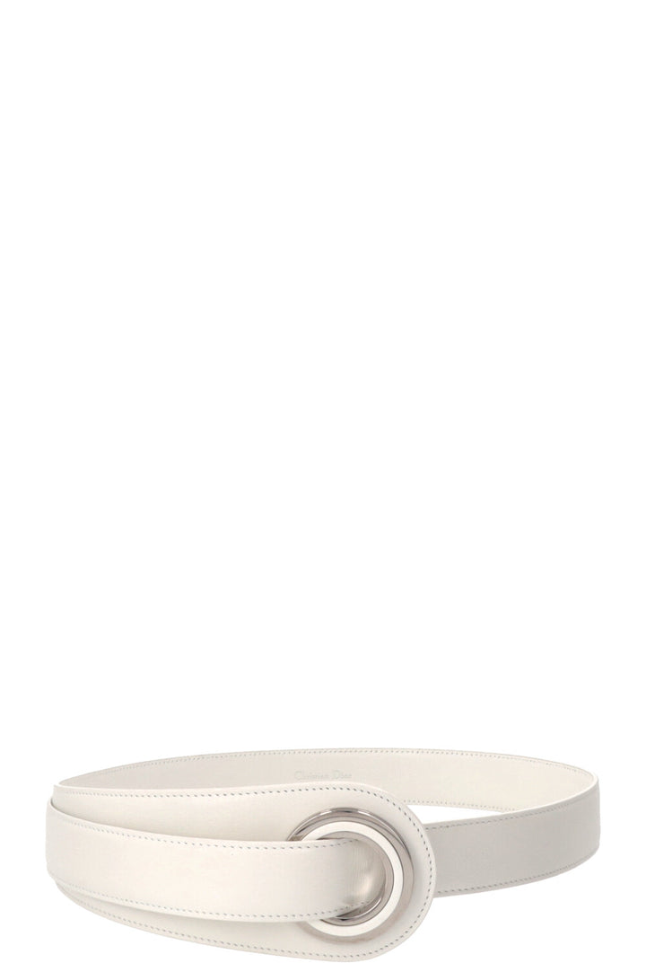 CHRISTIAN DIOR Ring Wide Waist Belt Leather White