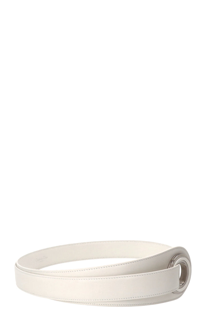 CHRISTIAN DIOR Ring Wide Waist Belt Leather White