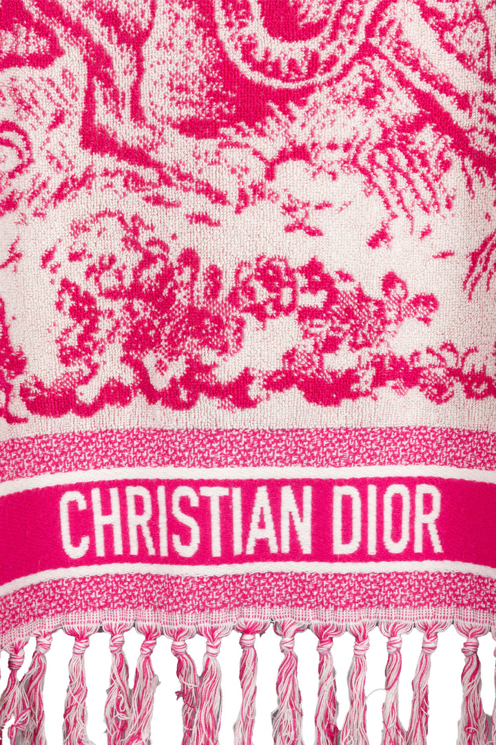 CHRISTIAN DIOR Terry Cloth Fringed Poncho Pink Toile De Jouy