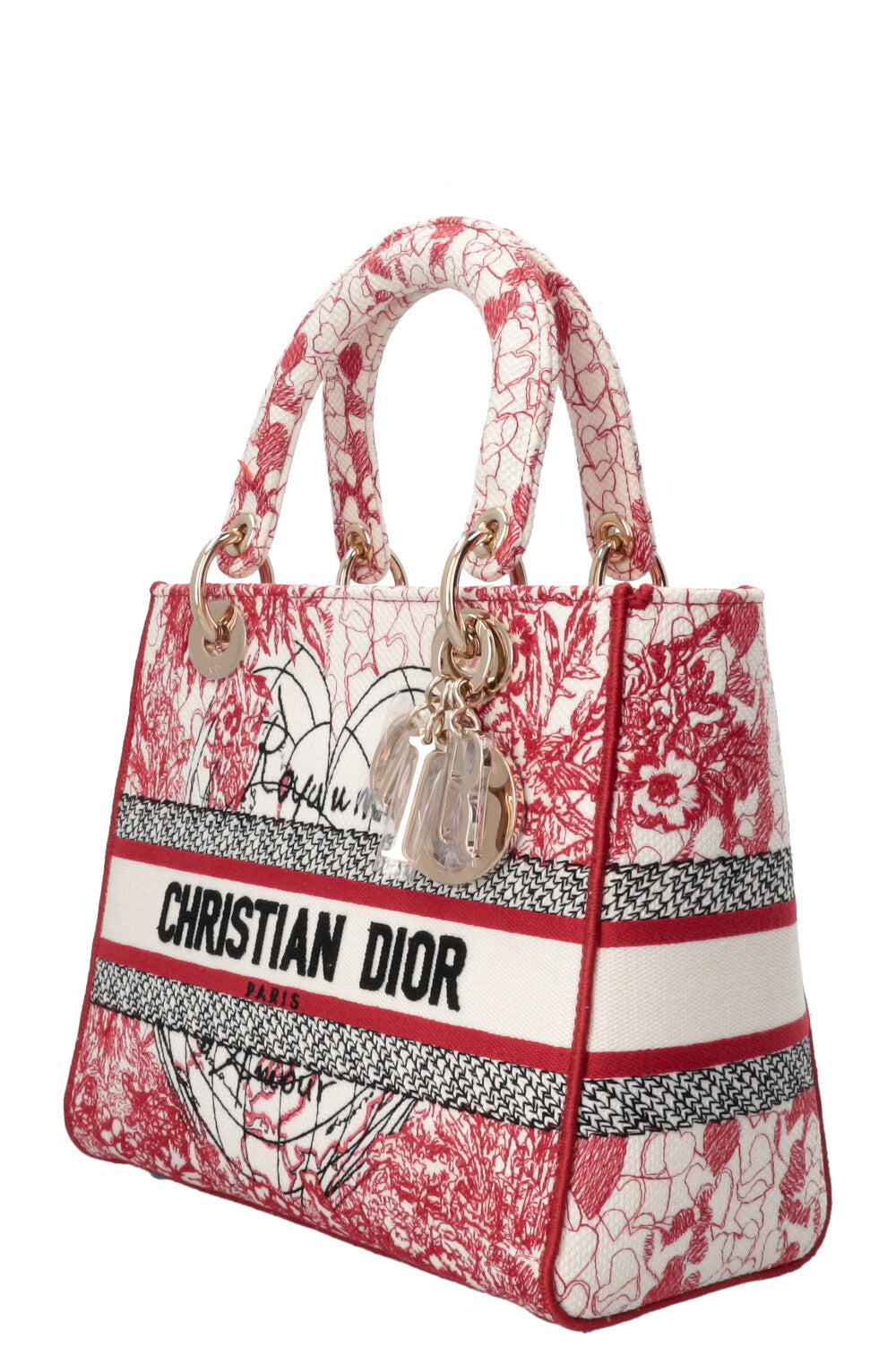CHRISTIAN DIOR Lady Dior D-Royaume d´Amour Medium Embroidered Canvas Red