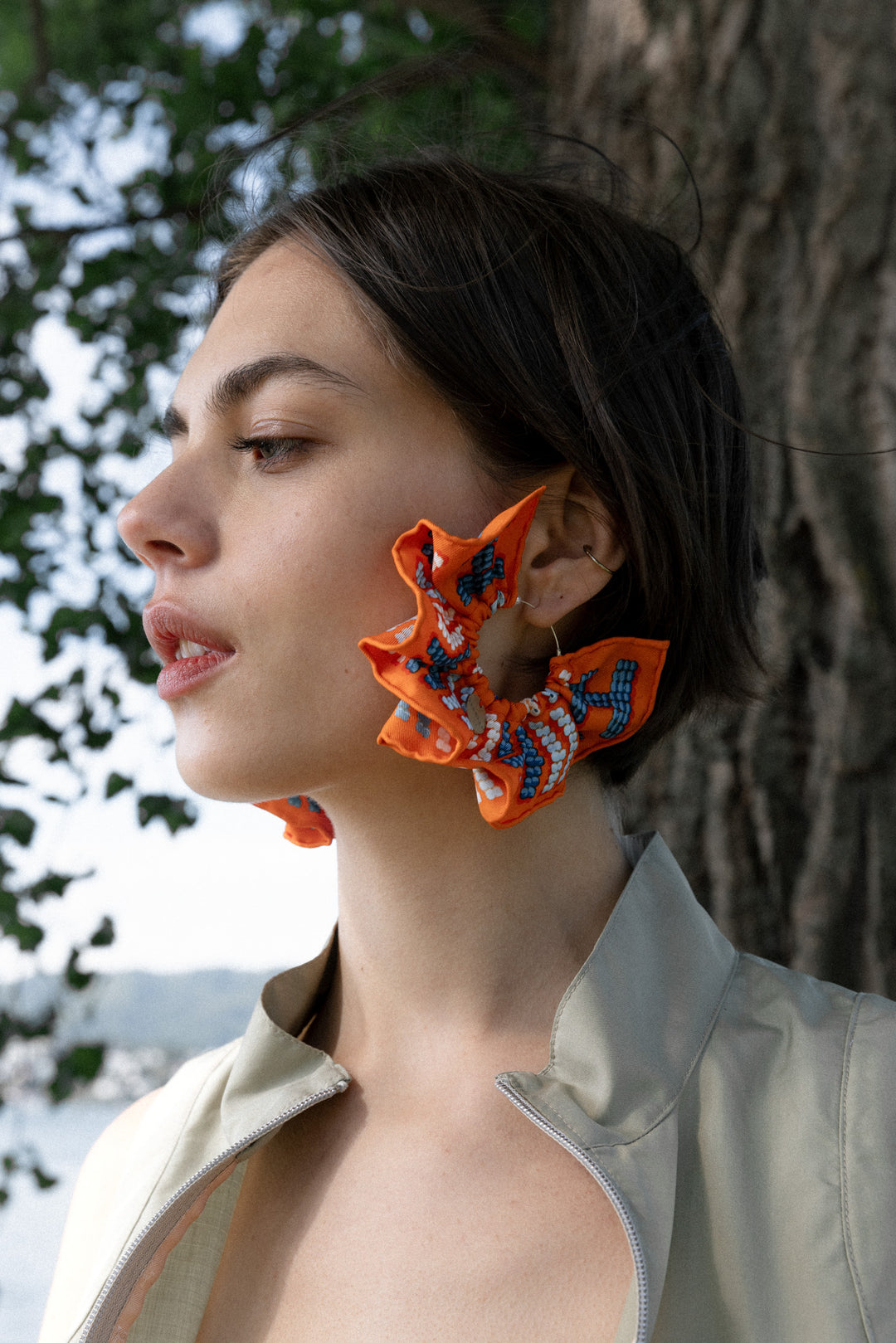 UNFOLD Hermès Silk Earrings Orange