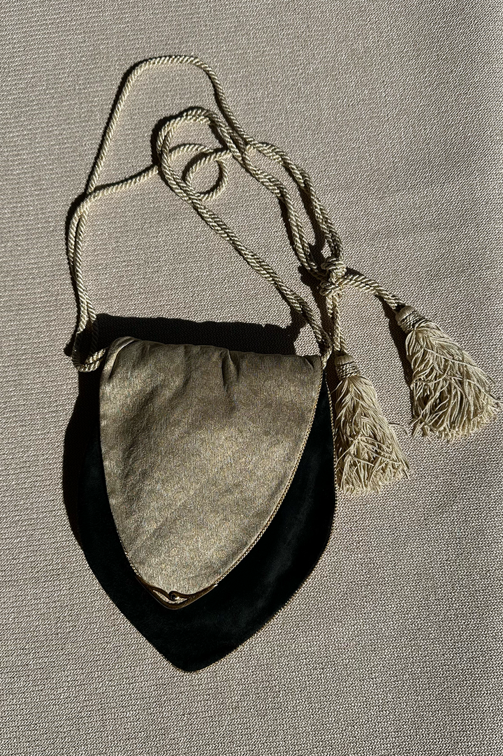 CARTIER Satin Tassel Crossbody Bag Black Silver