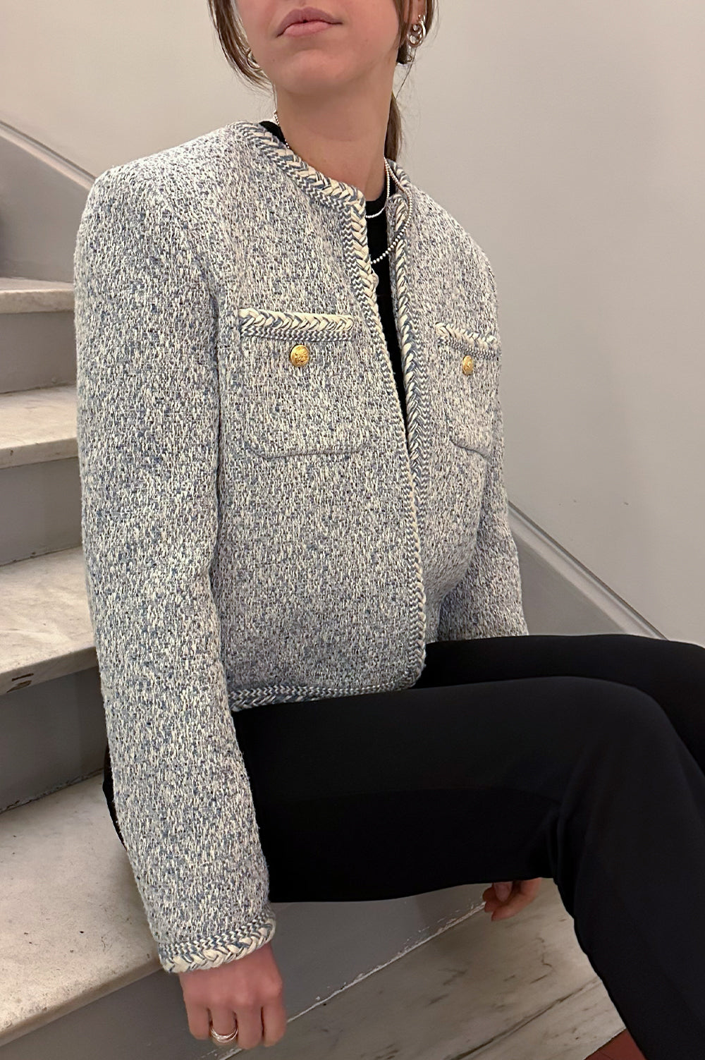 CELINE Patch Pocket Tweed Jacket Blue – REAWAKE