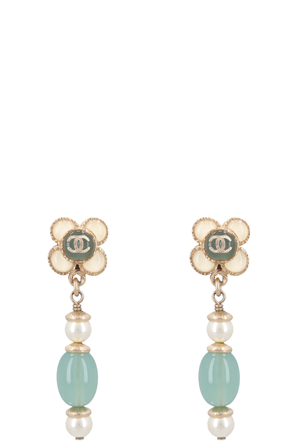 CHANEL 2016 CC Flower Enamel Resin Drop Earrings