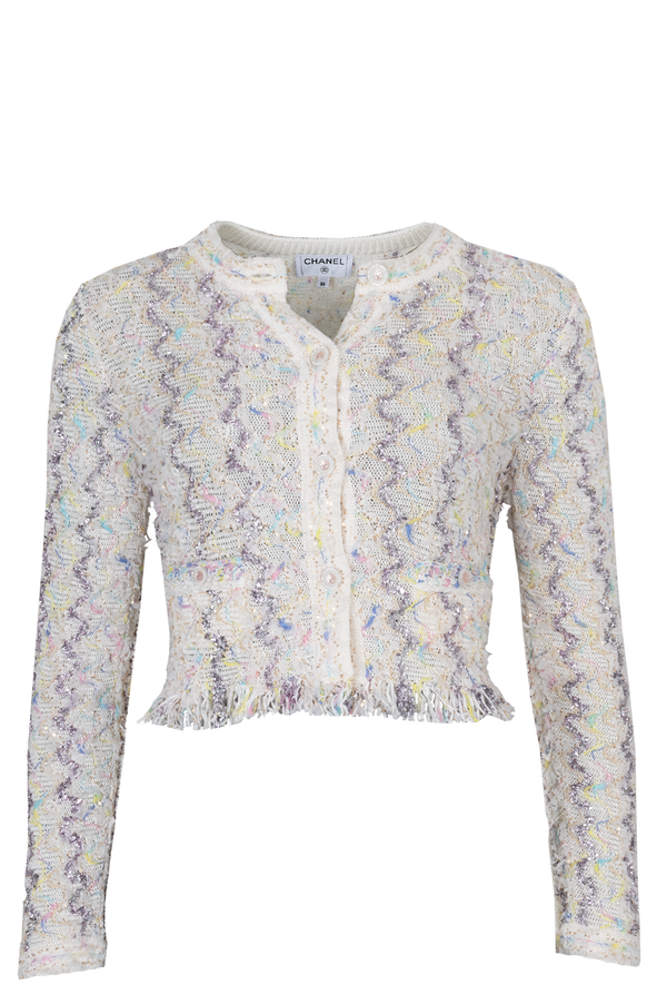 CHANEL Cardigan en maille ivoire multicolore
