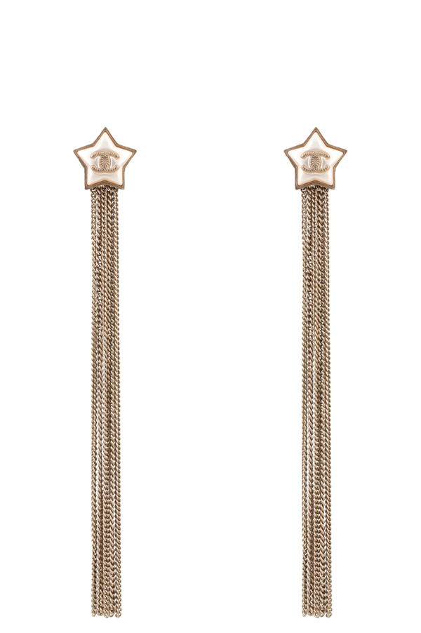 CHANEL 2018 Shooting Star CC Tassel Earrings Gold