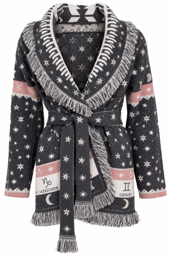 ALANUI Zodiac Belted Short Cardigan Wool Grey