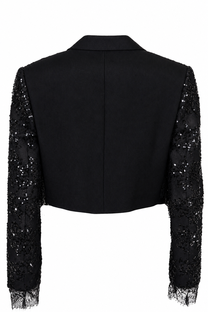 LOUIS VUITTON Habit court en dentelle à sequins en mohair noir
