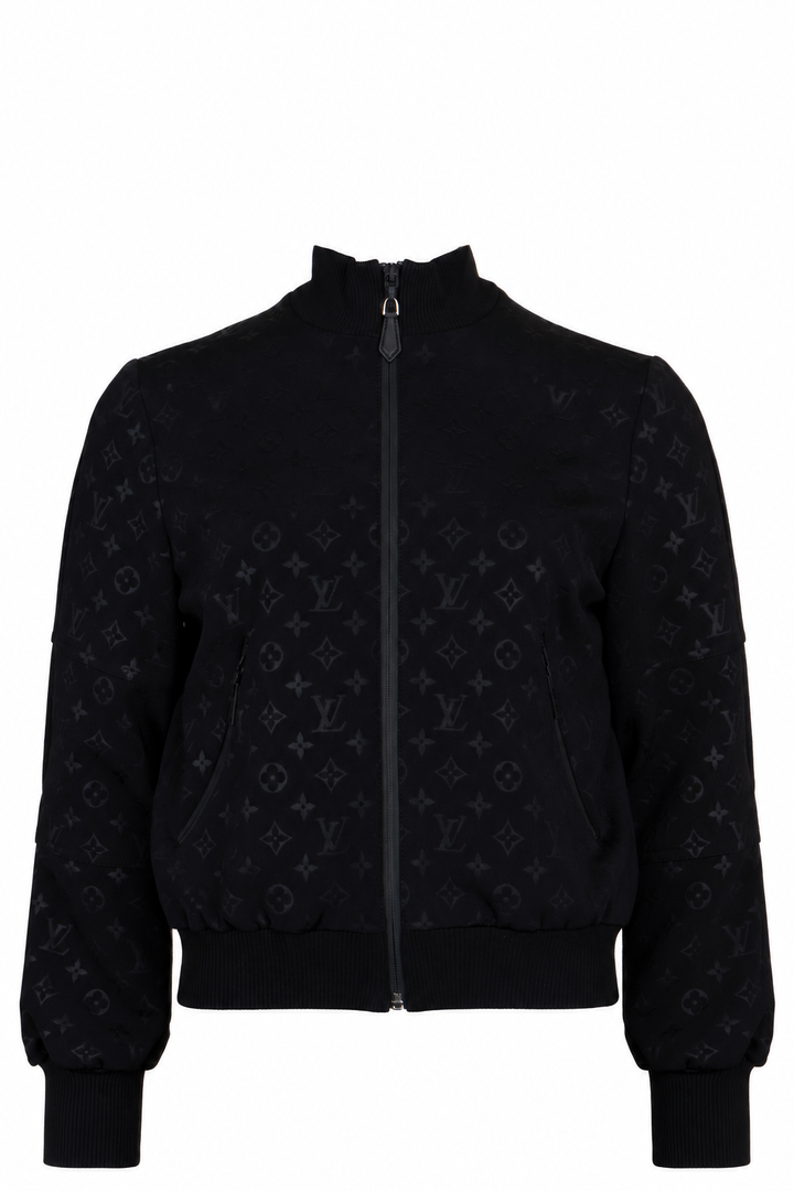 LOUIS VUITTON Embossed Monogram Zip-Up Jacket Neoprene Black