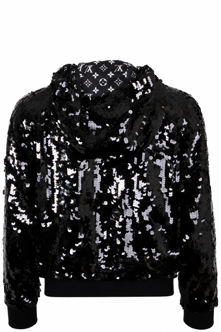 LOUIS VUITTON Sequin MNG Bomber Jacket Silk Black