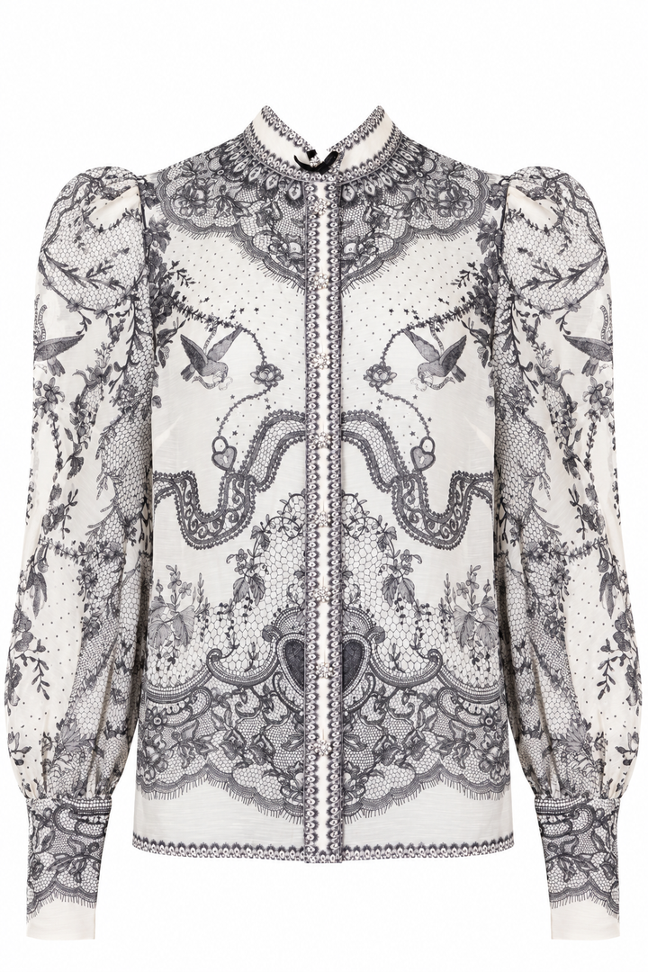 ZIMMERMANN Paisley Crystal Buttoned Blouse Linen Black