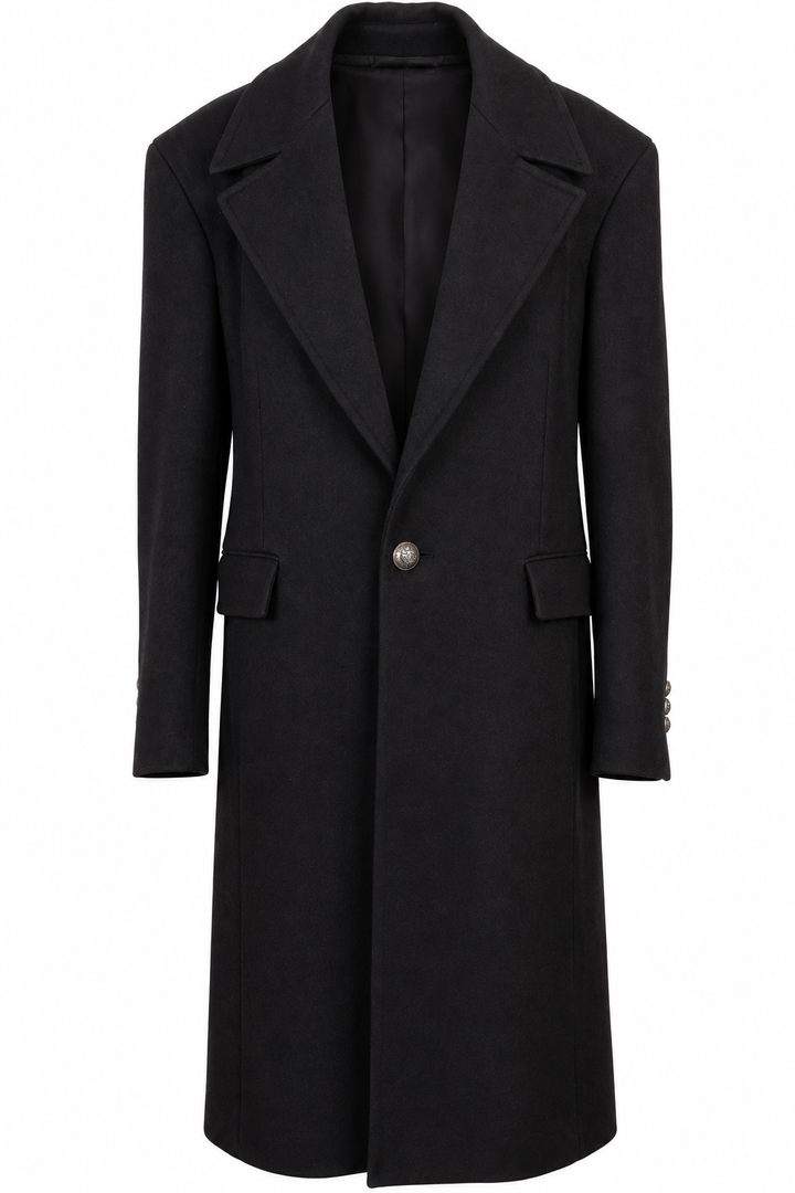 BALMAIN One-Button Wool Coat Black