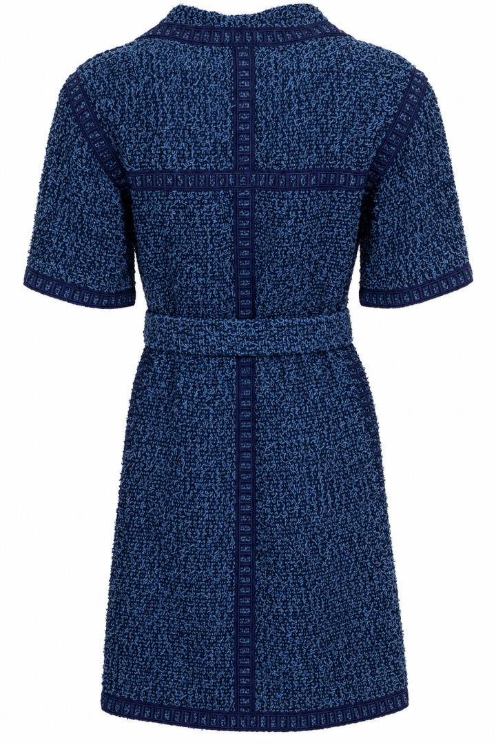 CHANEL 2013 Belted Dress Tweed Blue
