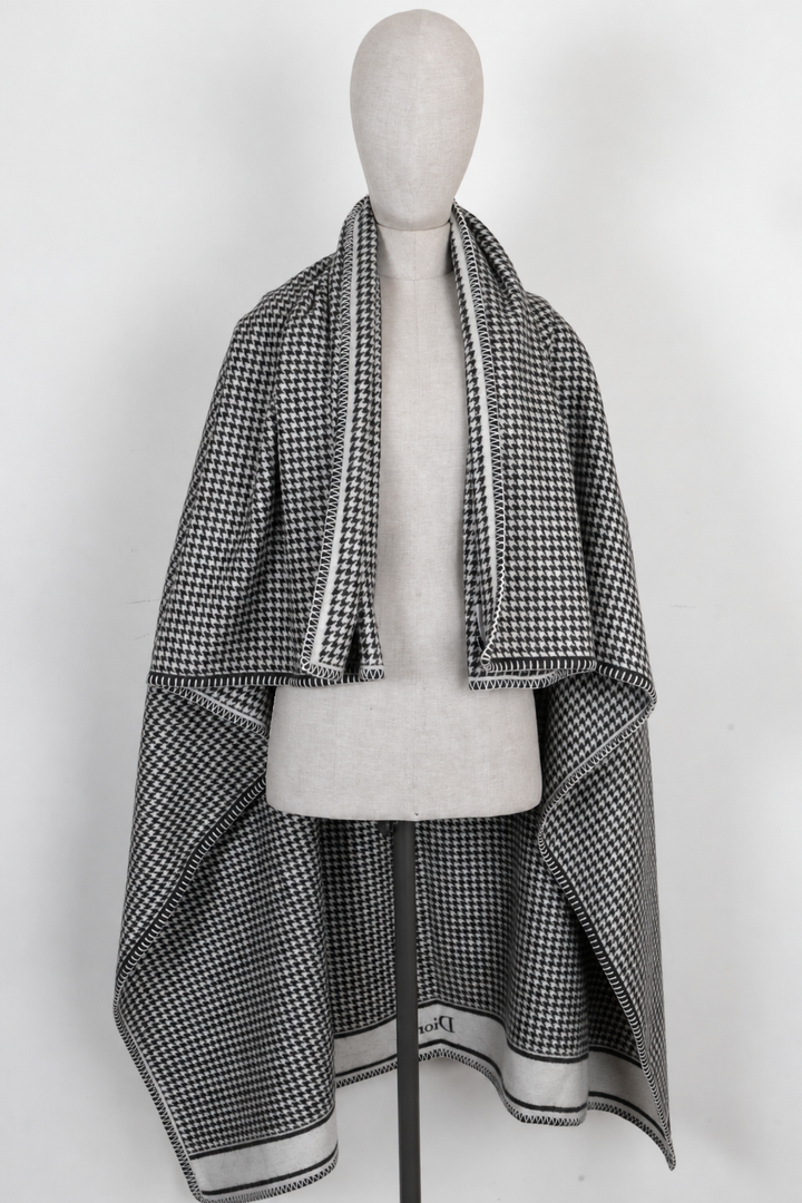 CHRISTIAN DIOR Houndstooth Wool Blanket Dark grey