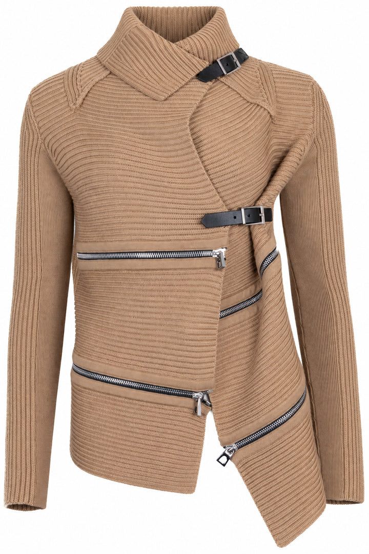 Cardigan BARBARA BUI en grosse maille zippé laine beige