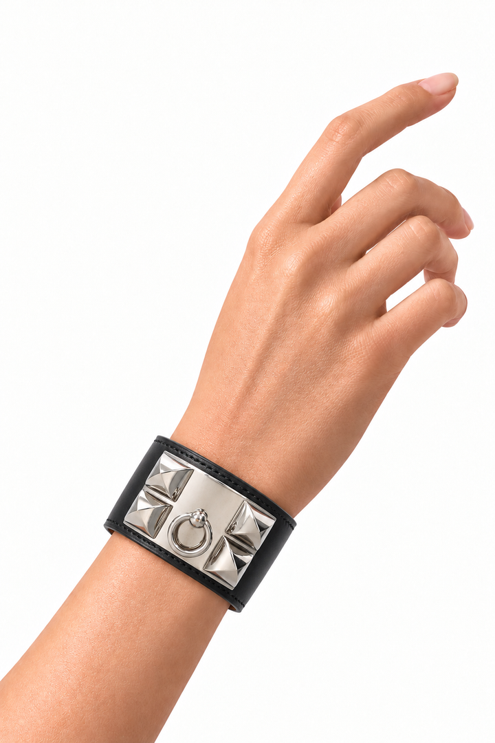 Bracelet HERMÈS CDC en cuir noir