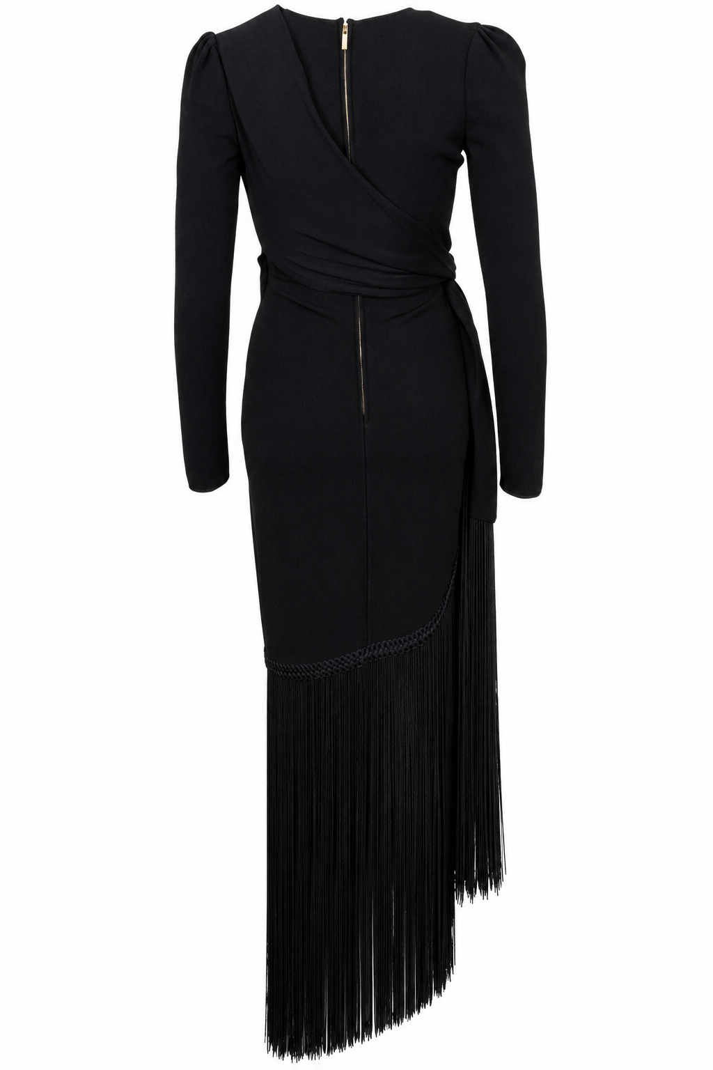 ELIE SAAB Fringed Shawl Long Sleeve Dress Black