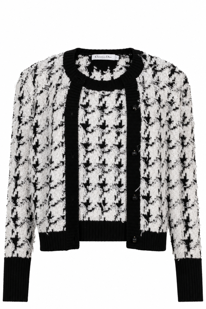 CHRISTIAN DIOR 2025 Houndstooth Fringed Two Piece Wool Black