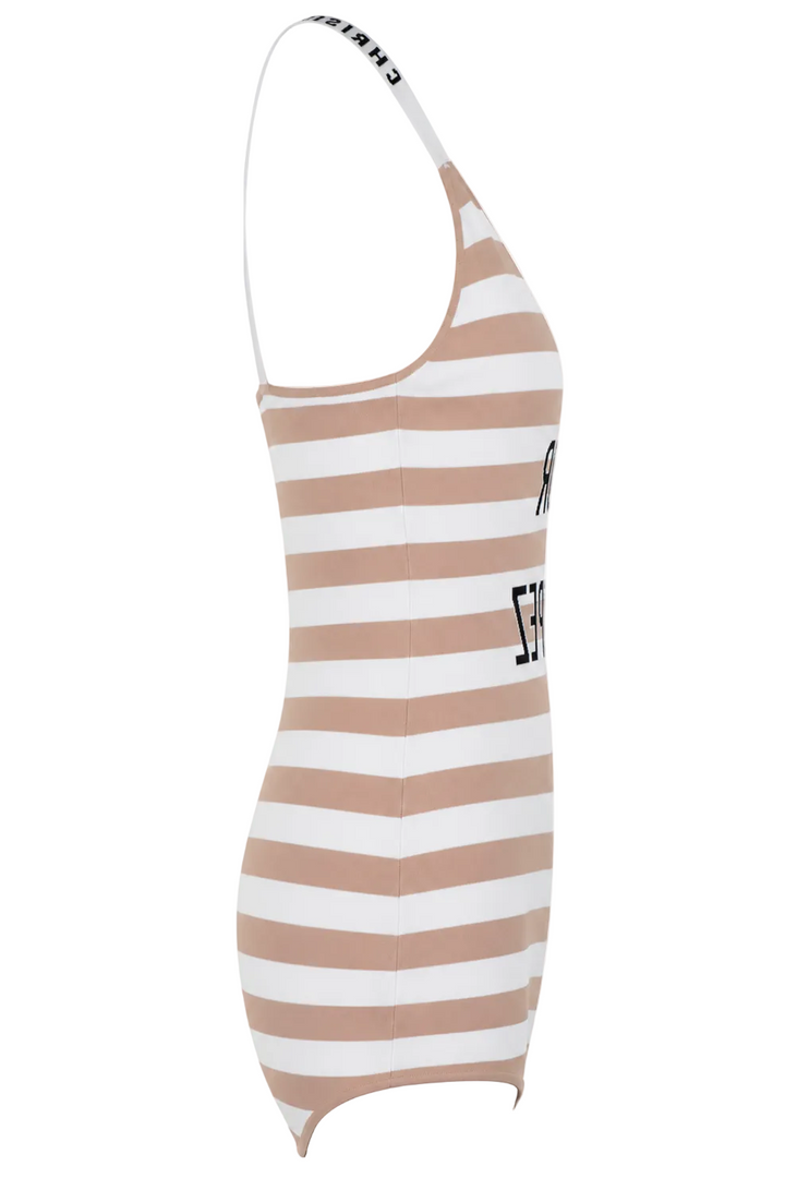 CHRISTIAN DIOR J'Adior Striped Body Suit Beige White
