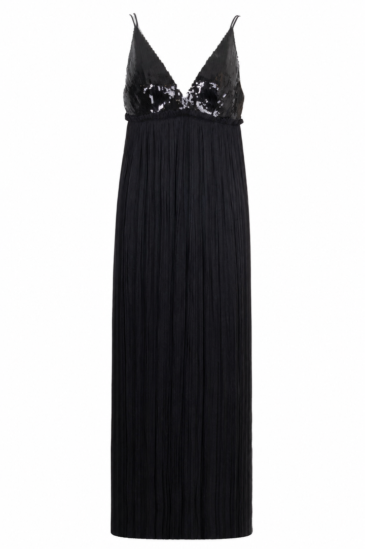 ROBERTO CAVALLI Robe longue en soie à sequins noirs
