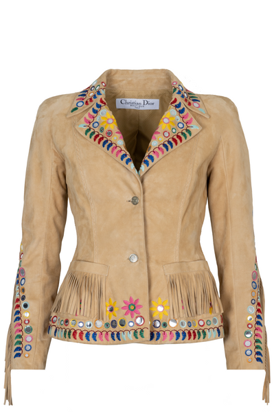 CHRISTIAN DIOR Embroidered Fringed Suede Leather Jacket – REAWAKE CHRISTIAN DIOR Embroidered Fringed Suede Leather Jacket – REAWAKE
