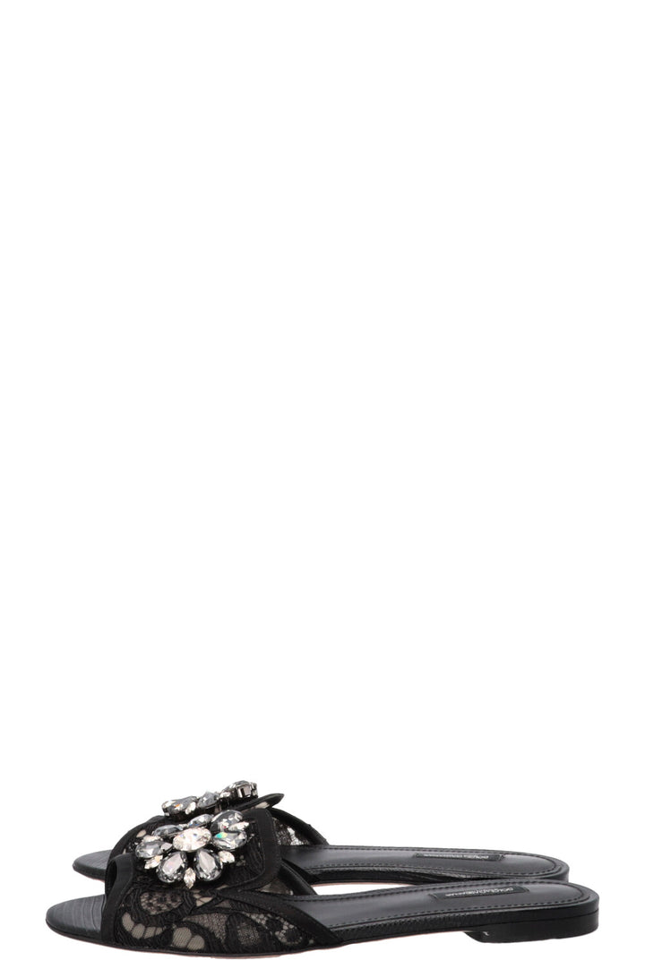 DOLCE&GABBANA Bianca Sandals Crystal-Embellished Lace Black