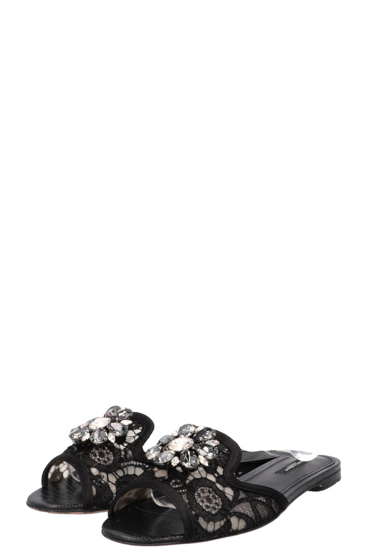 DOLCE&GABBANA Bianca Sandals Crystal-Embellished Lace Black