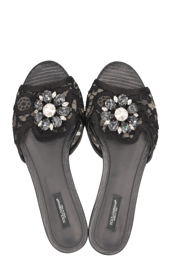 DOLCE&GABBANA Bianca Sandals Crystal-Embellished Lace Black