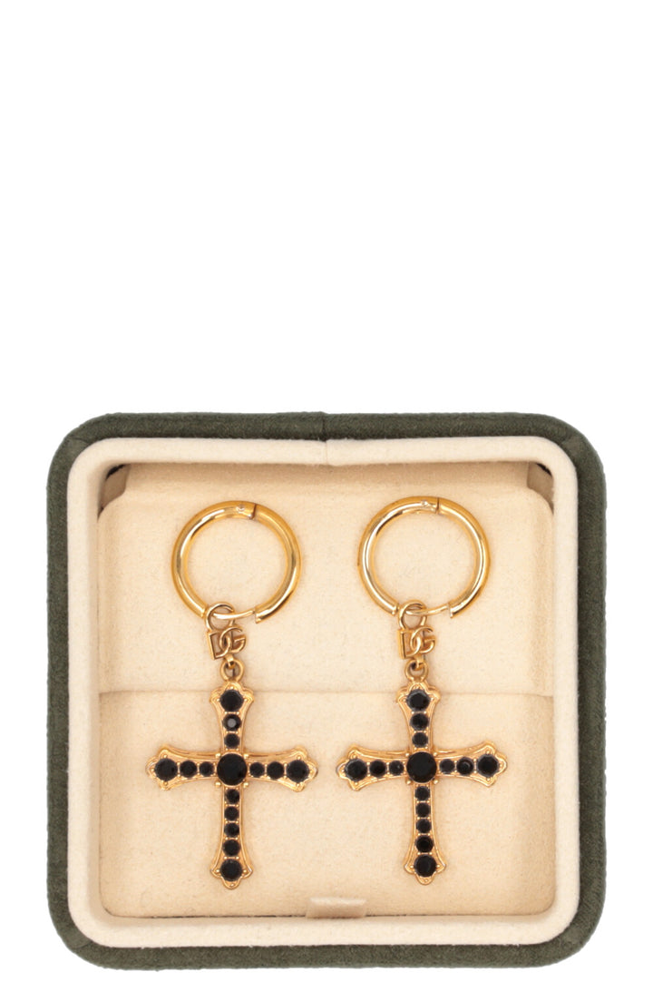 DOLCE & GABBANA Cross Pendant Earrings Metal Gold