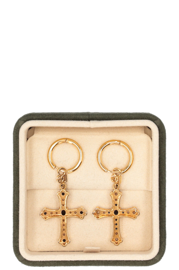 DOLCE & GABBANA Cross Pendant Earrings Metal Gold