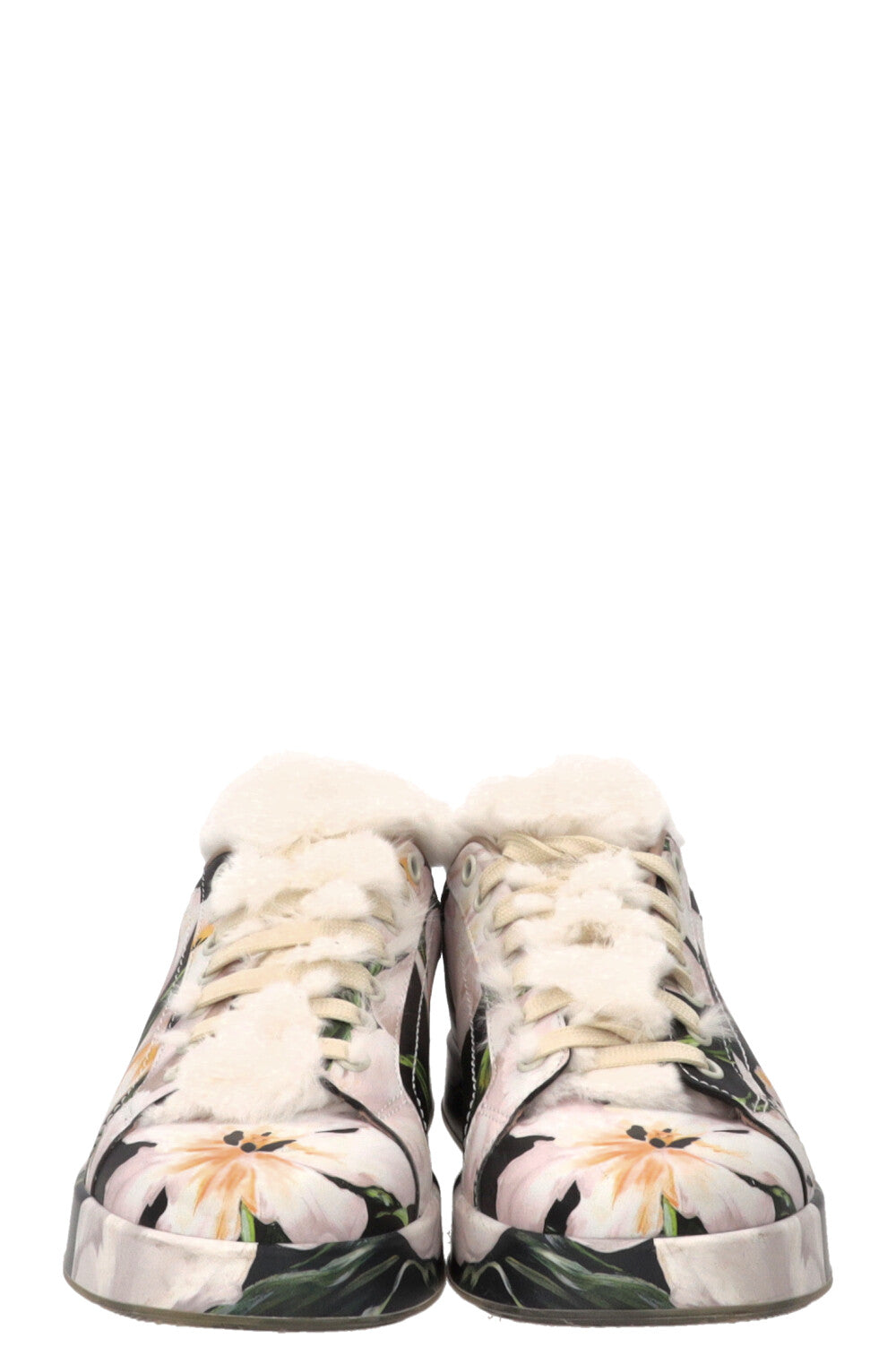 DOLCE & GABBANA Floral Print Fur Sneakers Leather Pink
