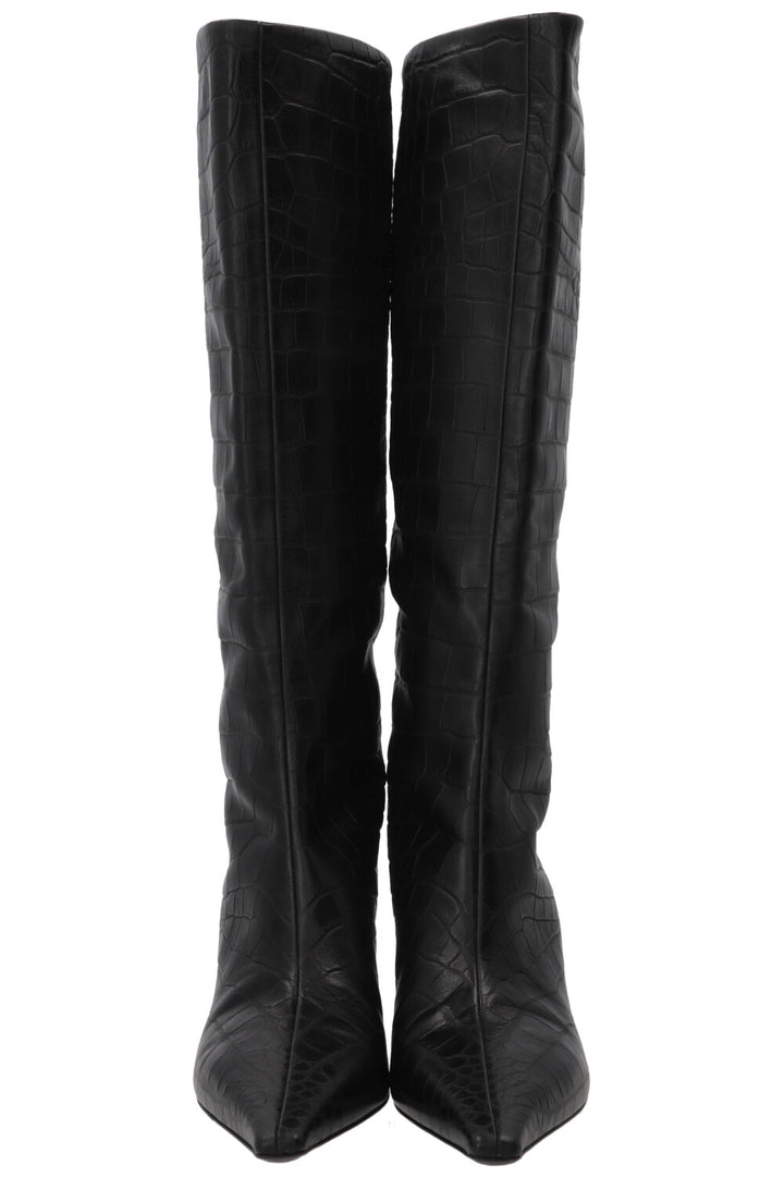 DOLCE & GABBANA Knee-High Boots Croco Embossed Black