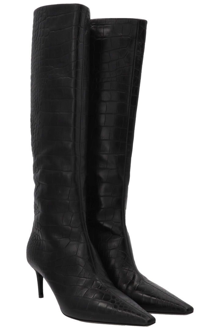 DOLCE & GABBANA Knee-High Boots Croco Embossed Black