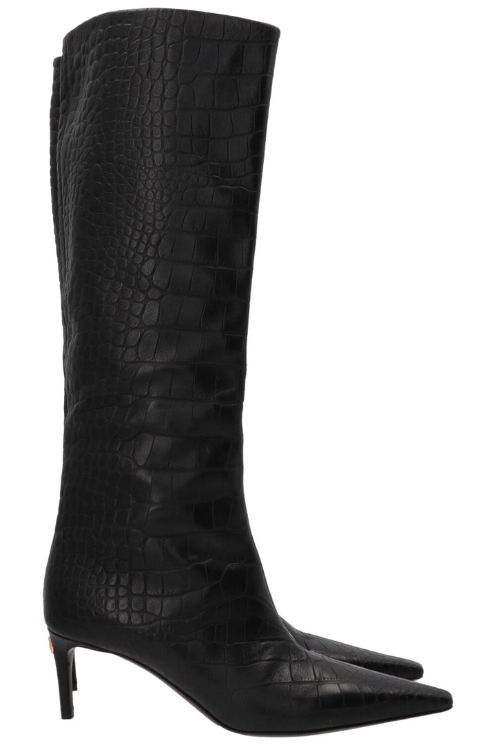 DOLCE & GABBANA Knee-High Boots Croco Embossed Black