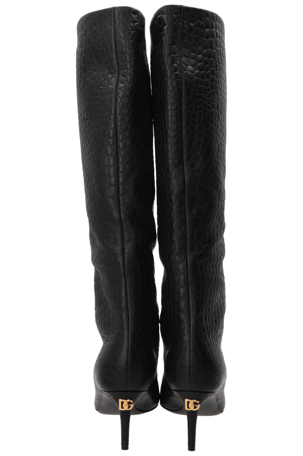 DOLCE & GABBANA Knee-High Boots Croco Embossed Black