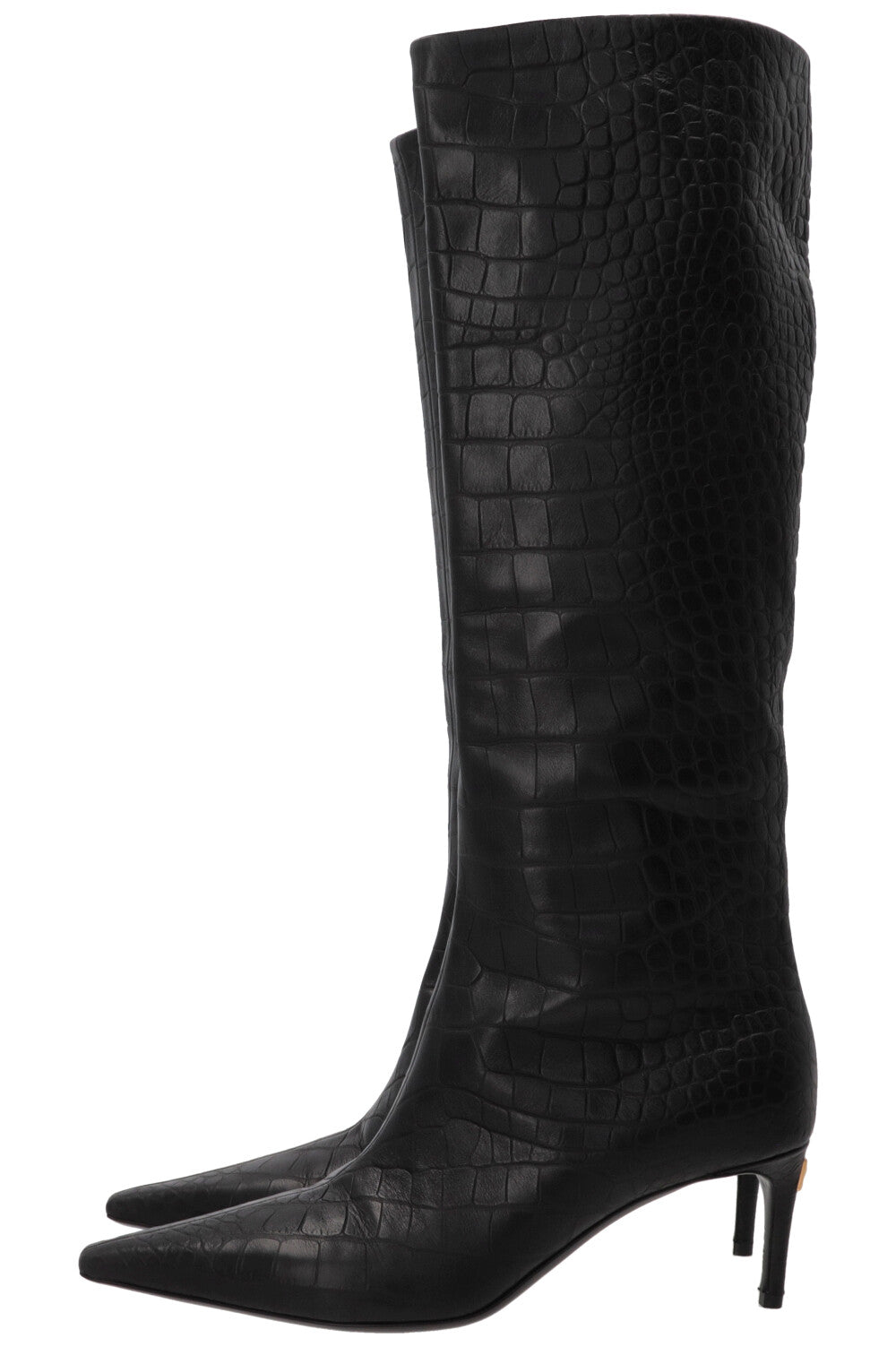 DOLCE & GABBANA Knee-High Boots Croco Embossed Black