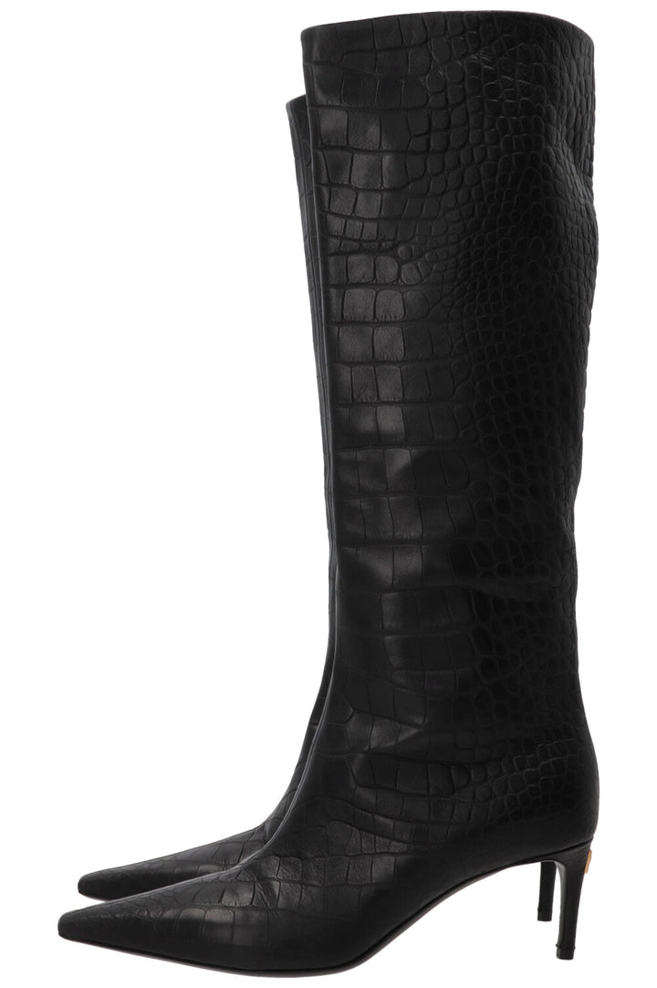 DOLCE & GABBANA Knee-High Boots Croco Embossed Black