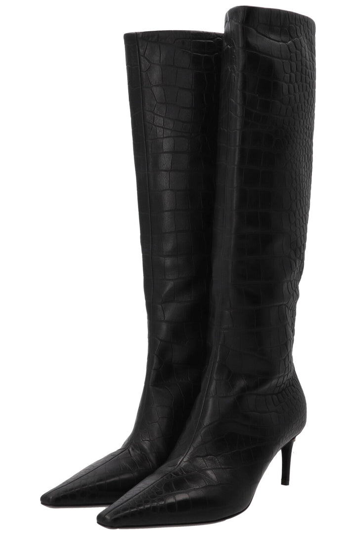 DOLCE & GABBANA Knee-High Boots Croco Embossed Black