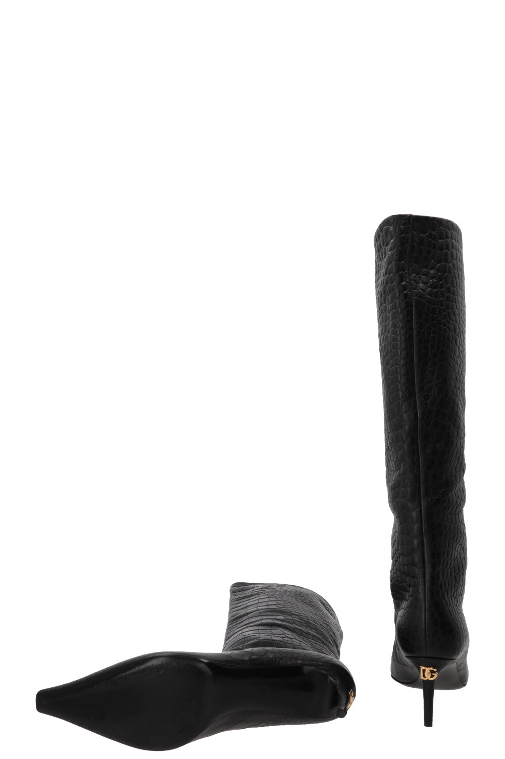 DOLCE & GABBANA Knee-High Boots Croco Embossed Black