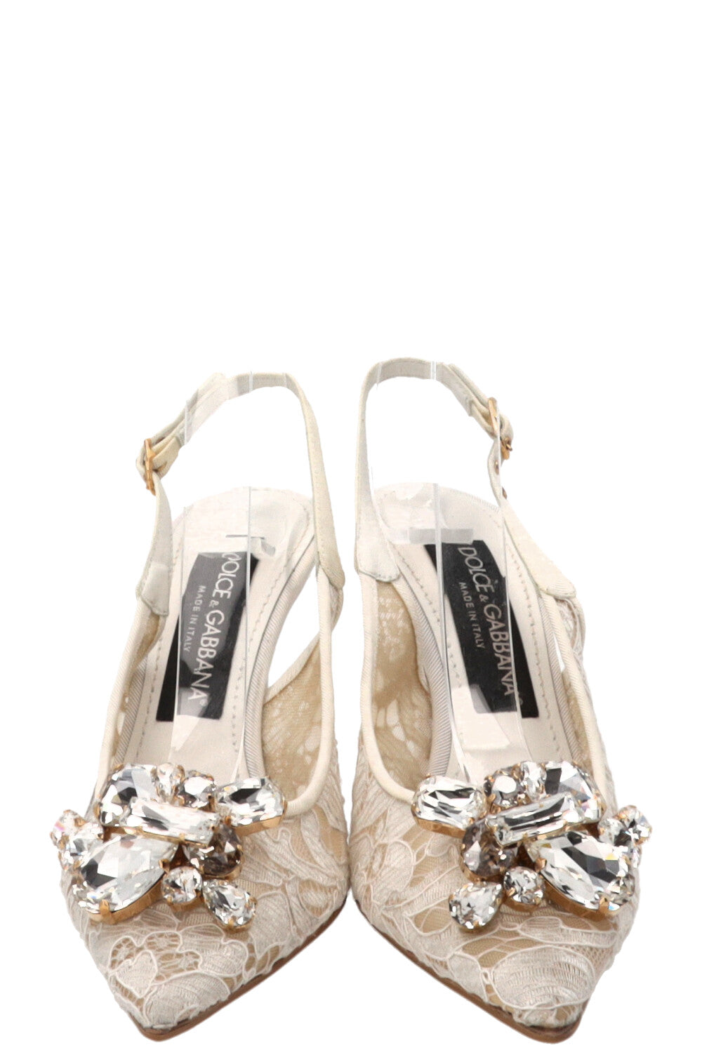 DOLCE & GABBANA Escarpins Slingback Arc-en-ciel en Dentelle Blanche