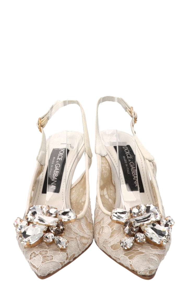 DOLCE & GABBANA Escarpins Slingback Arc-en-ciel en Dentelle Blanche