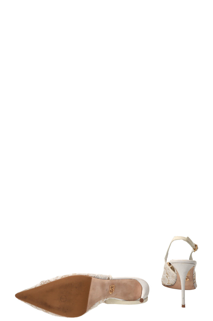 DOLCE & GABBANA Escarpins Slingback Arc-en-ciel en Dentelle Blanche