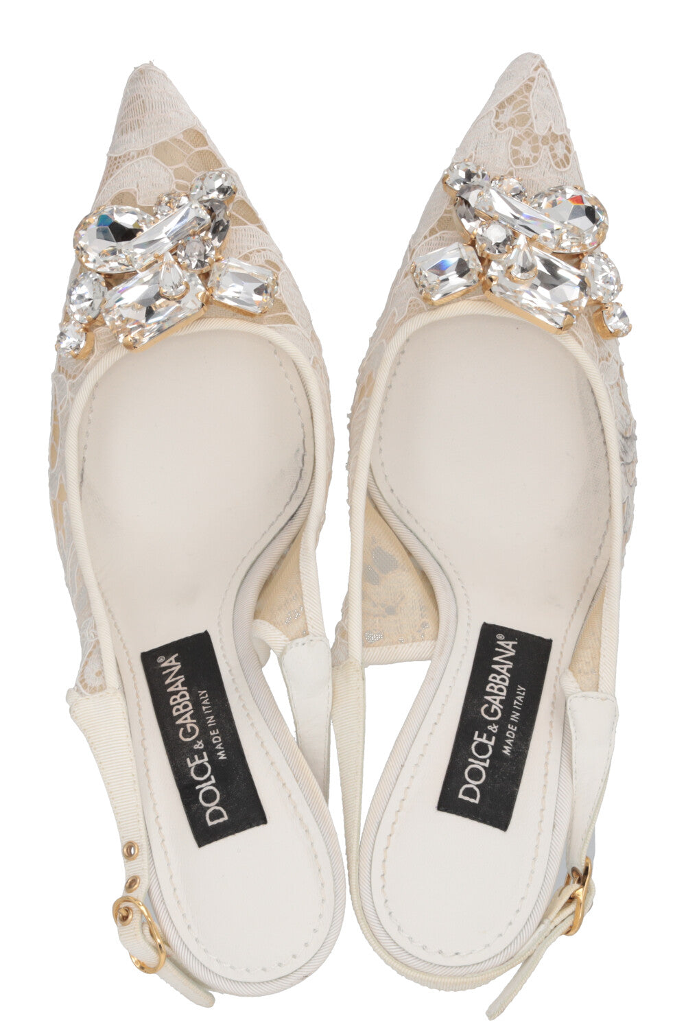 DOLCE & GABBANA Escarpins Slingback Arc-en-ciel en Dentelle Blanche