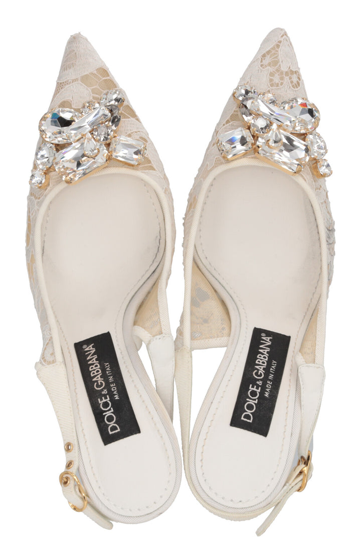 DOLCE & GABBANA Escarpins Slingback Arc-en-ciel en Dentelle Blanche