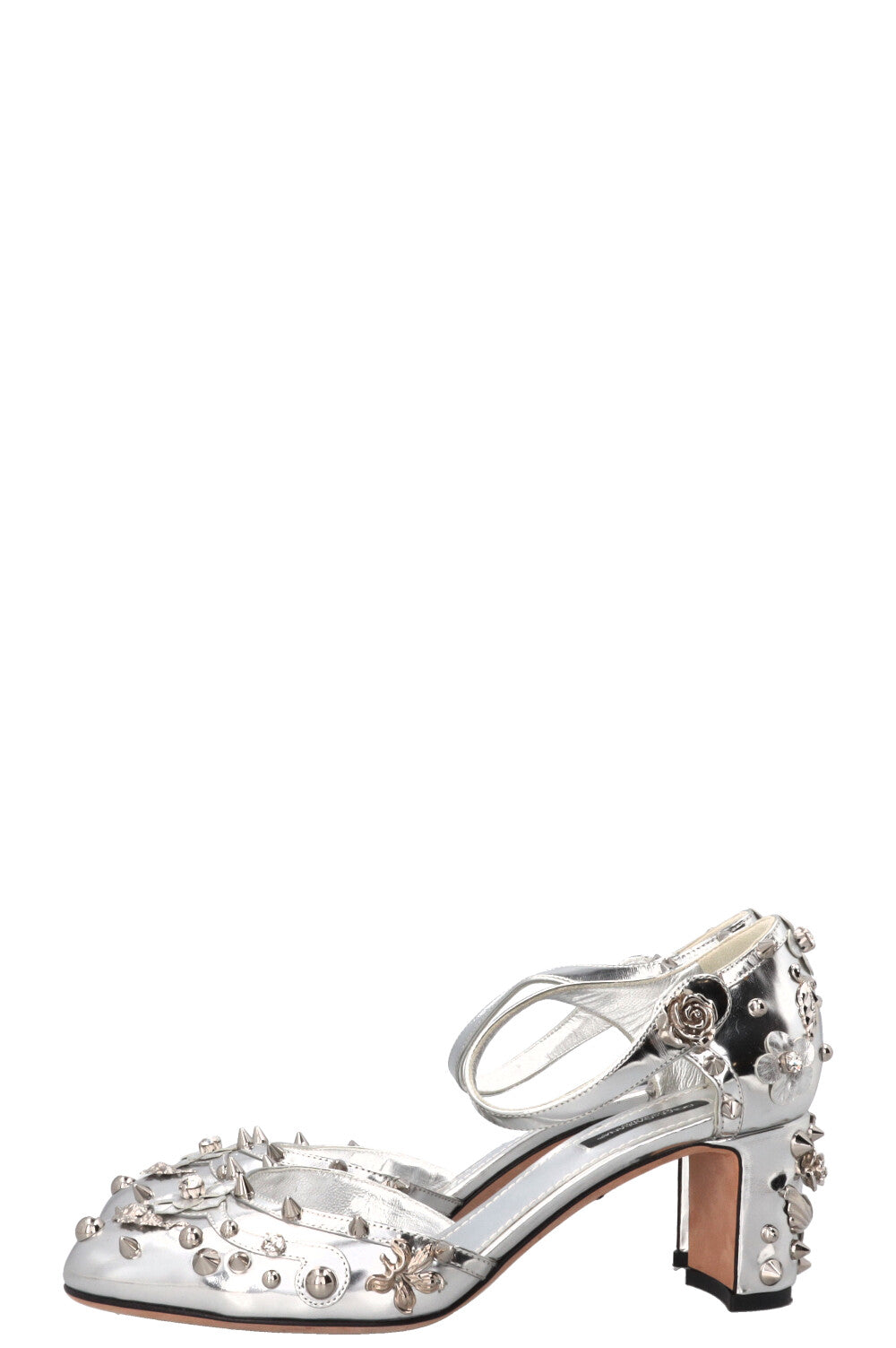 DOLCE&GABBANA Spiked Crystal Heels Leather Silver